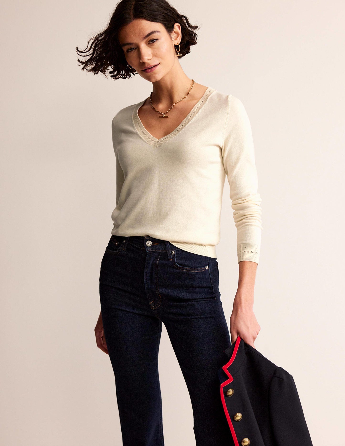 Catriona Cotton V-Neck Sweater-Warm Ivory