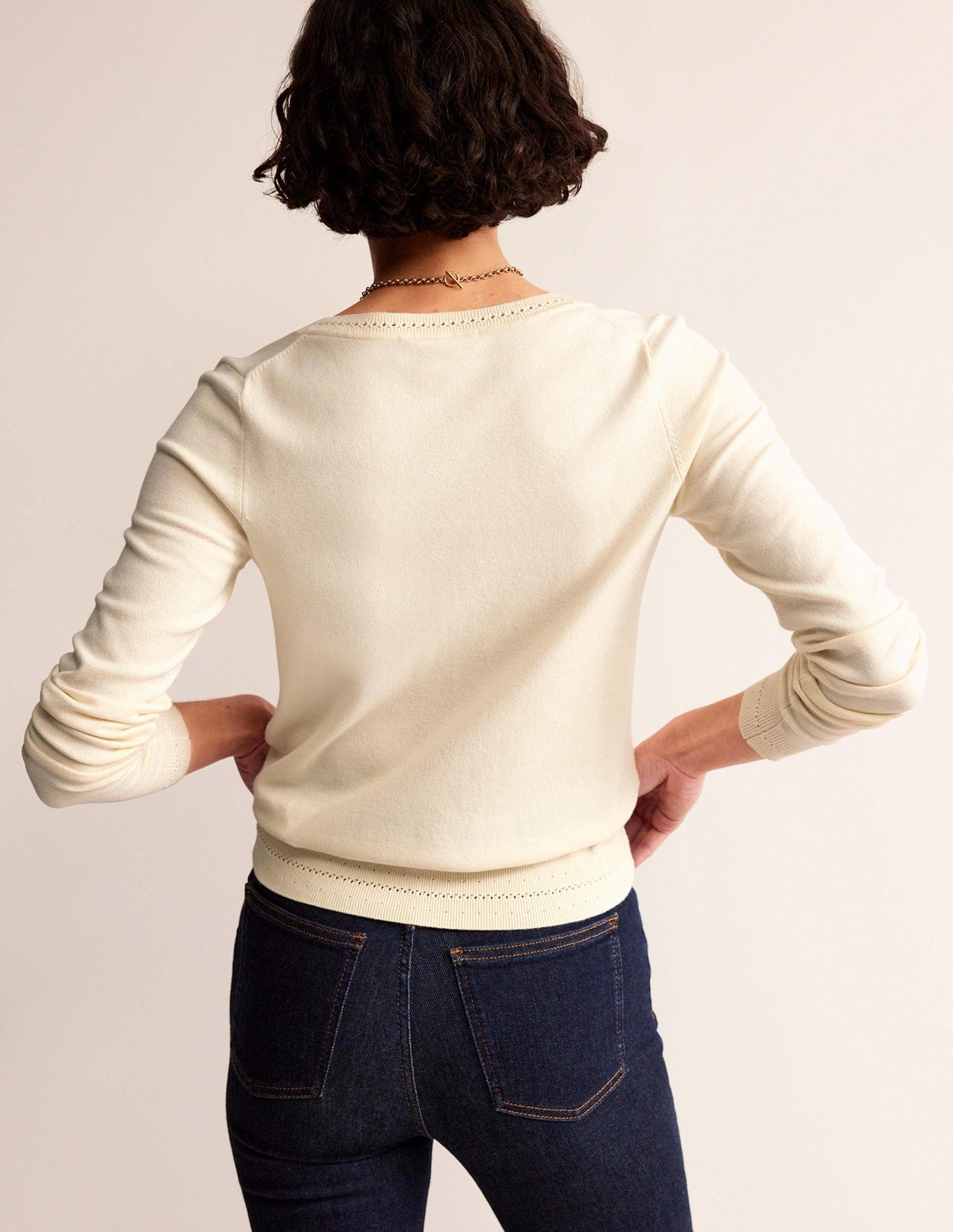 Catriona Cotton V-Neck Sweater-Warm Ivory