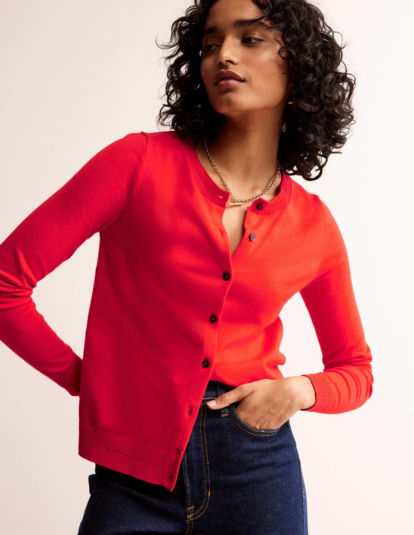 Catriona Cotton Cardigan-Flamenco Red