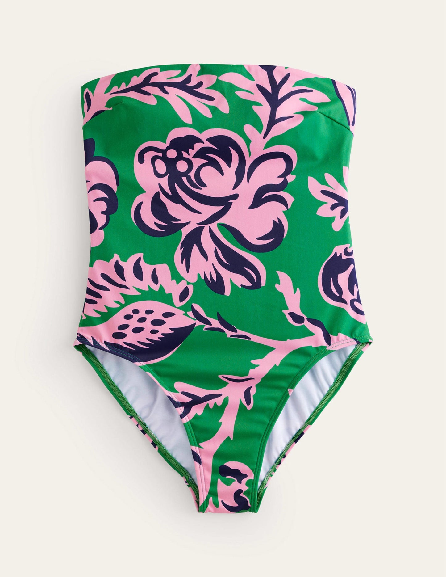 Support Bandeau Swimsuit-Green Tambourine, Rose Blush