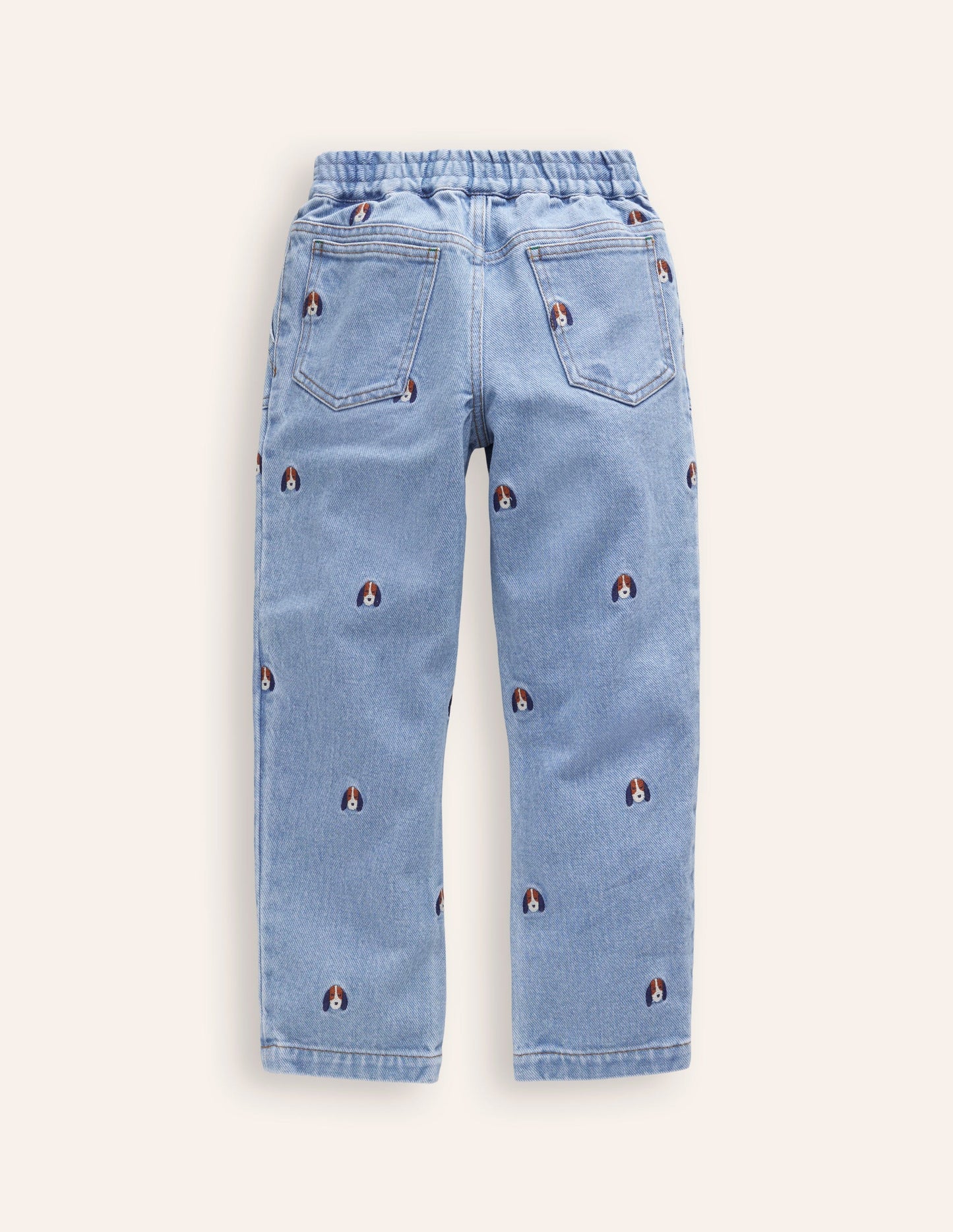 Pull-On Embroidered Jeans-Denim Pup Embroidery