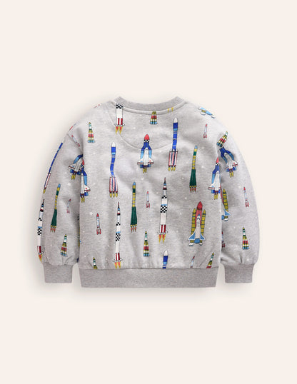 Printed Sweatshirt-Grey Marl Rockets