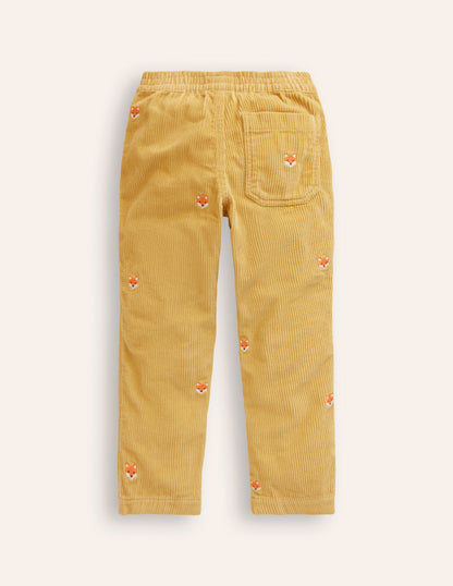 Chunky Cord Pull On Pants-Honeycomb Yellow Foxes