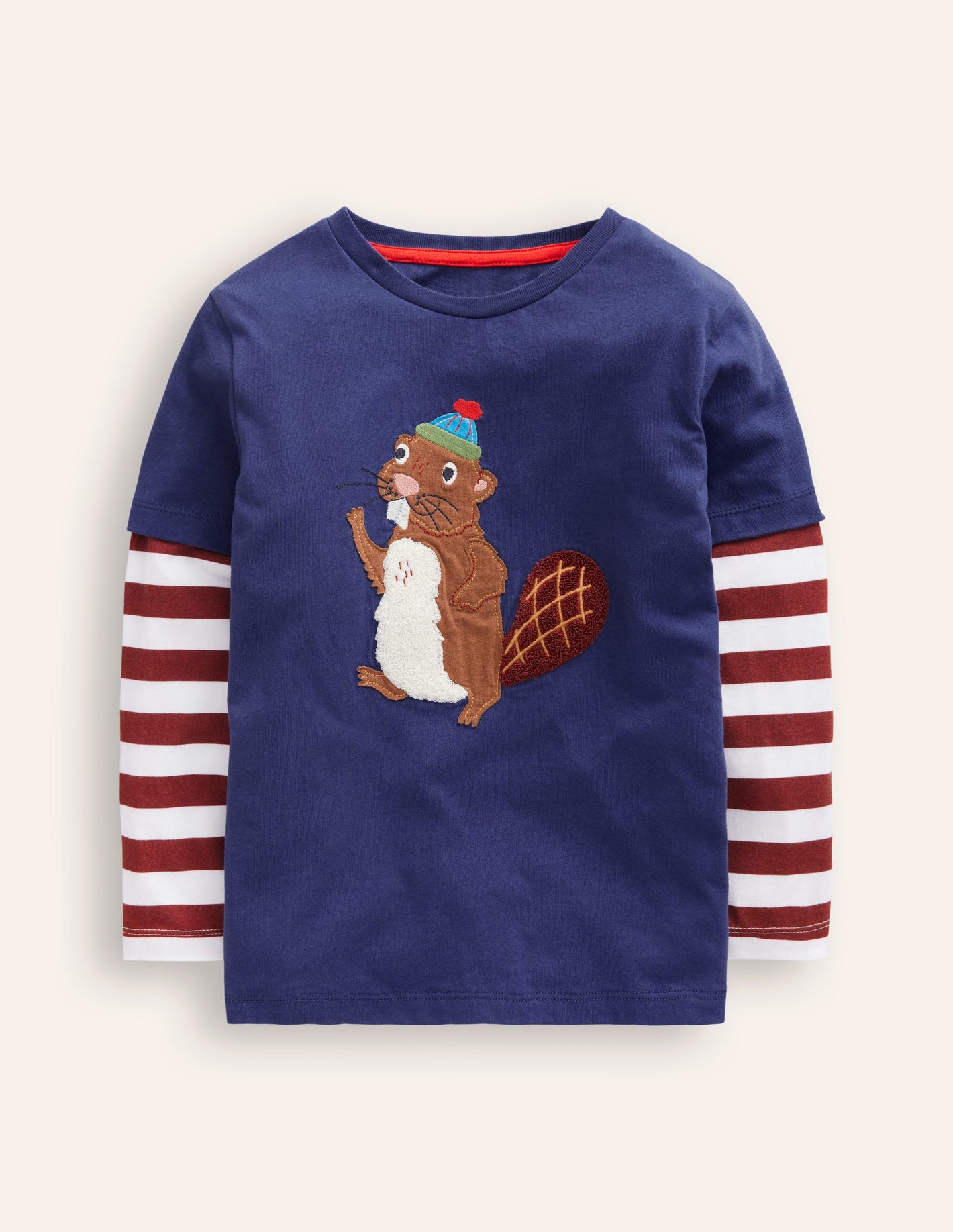 Applique Mock Sleeve T-Shirt-Starboard Blue Beaver