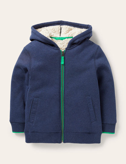 Cosy Fleece-Lined Hoodie-College Navy Marl