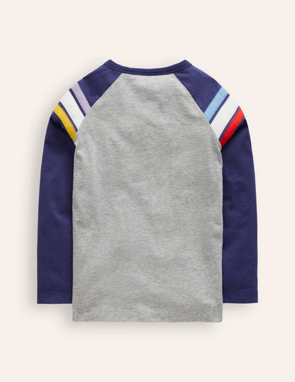 Raglan T-Shirt-Grey Marl/ Starboard Blue