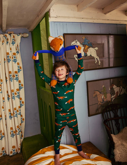 Snug Long John Pajamas-Jewel Green Foxes