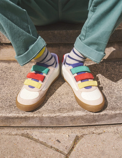 Leather Low Tops-White and Multi Colourblock