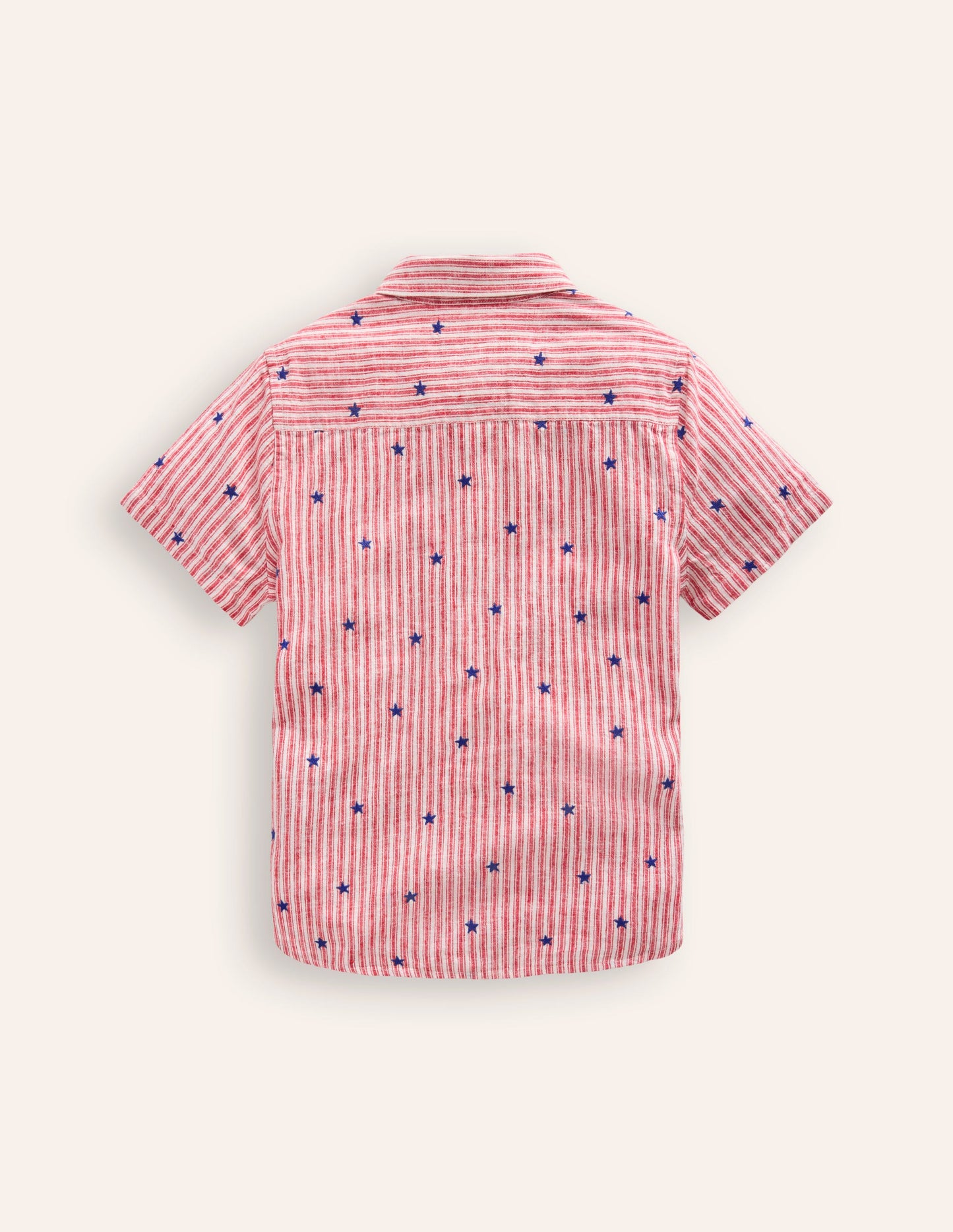 Cotton Linen Shirt-Red Stripe Star Embroidery