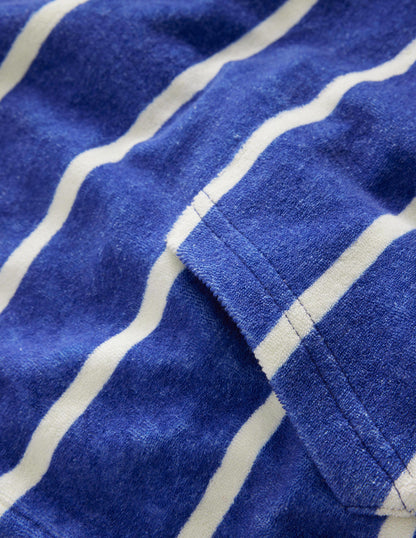 Towelling Hoodie-Sapphire Blue/Ivory Stripe