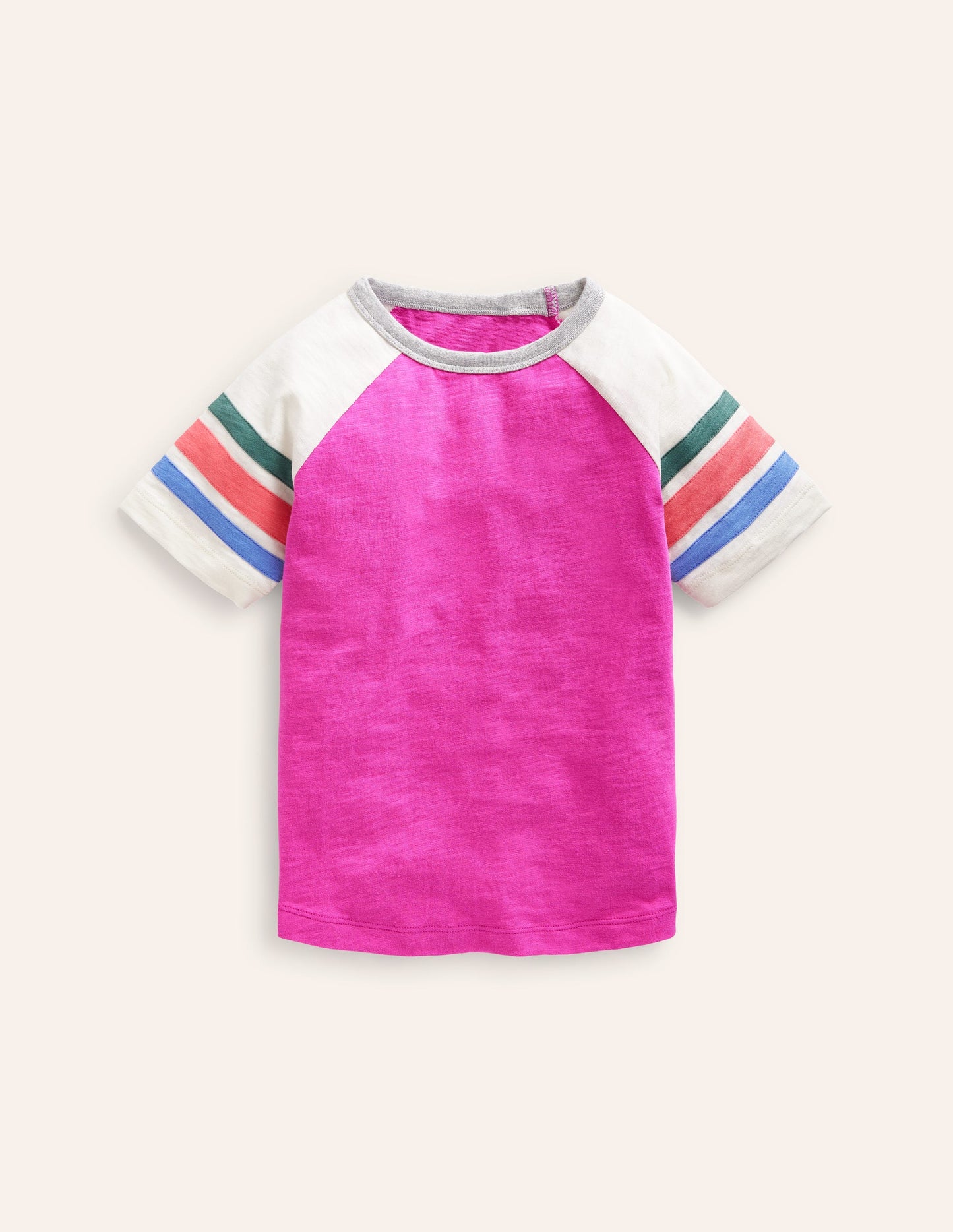 Short Sleeve Raglan T-shirt-Penelope Pink/ Rainbow Stripe