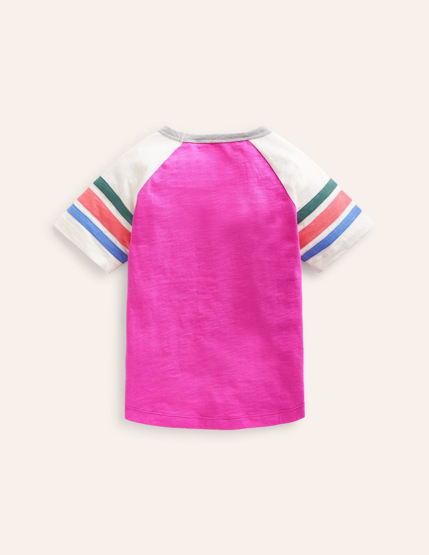 Short Sleeve Raglan T-shirt-Penelope Pink/ Rainbow Stripe