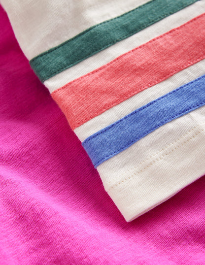 Short Sleeve Raglan T-shirt-Penelope Pink/ Rainbow Stripe