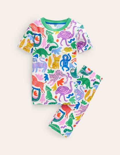 Snug Short John Pajamas-Multi Safari Friends