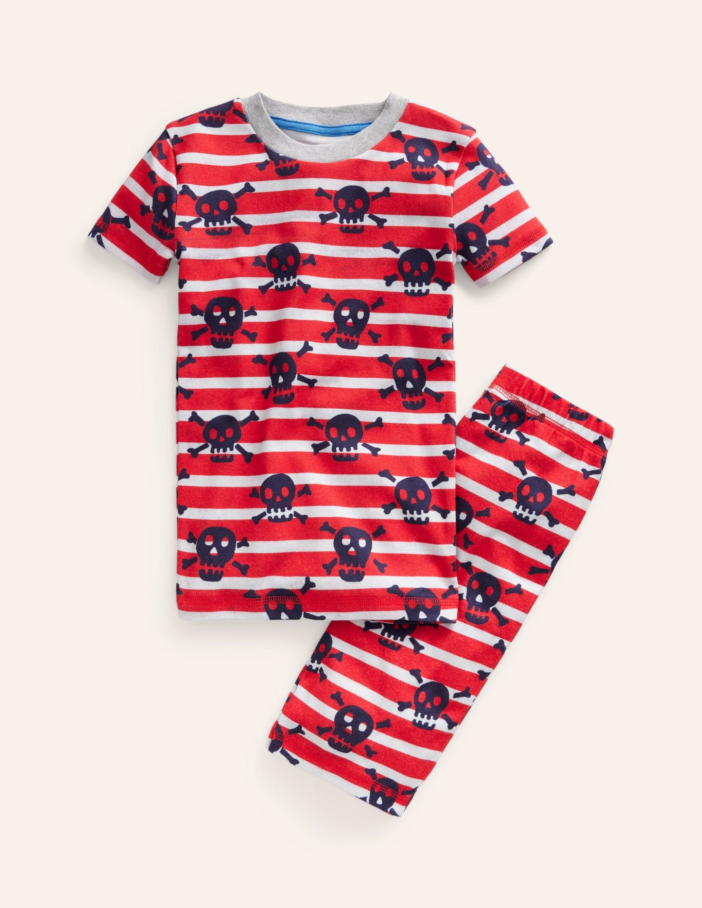 Snug Short John Pajamas-Salsa Red Skull Stripe