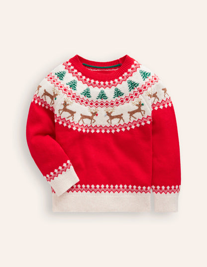 Fair Isle Sweater-Poppy Red Reindeer