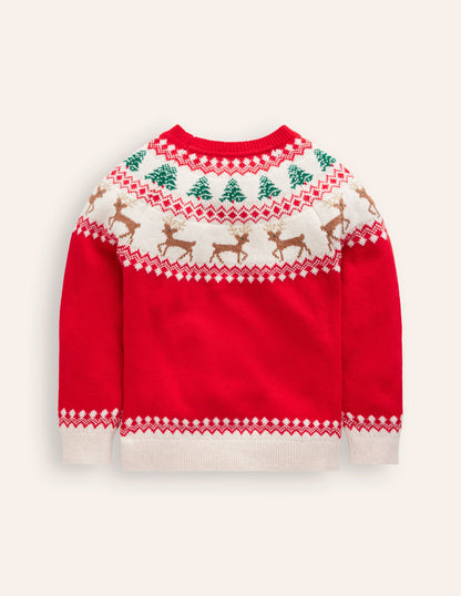 Fair Isle Sweater-Poppy Red Reindeer