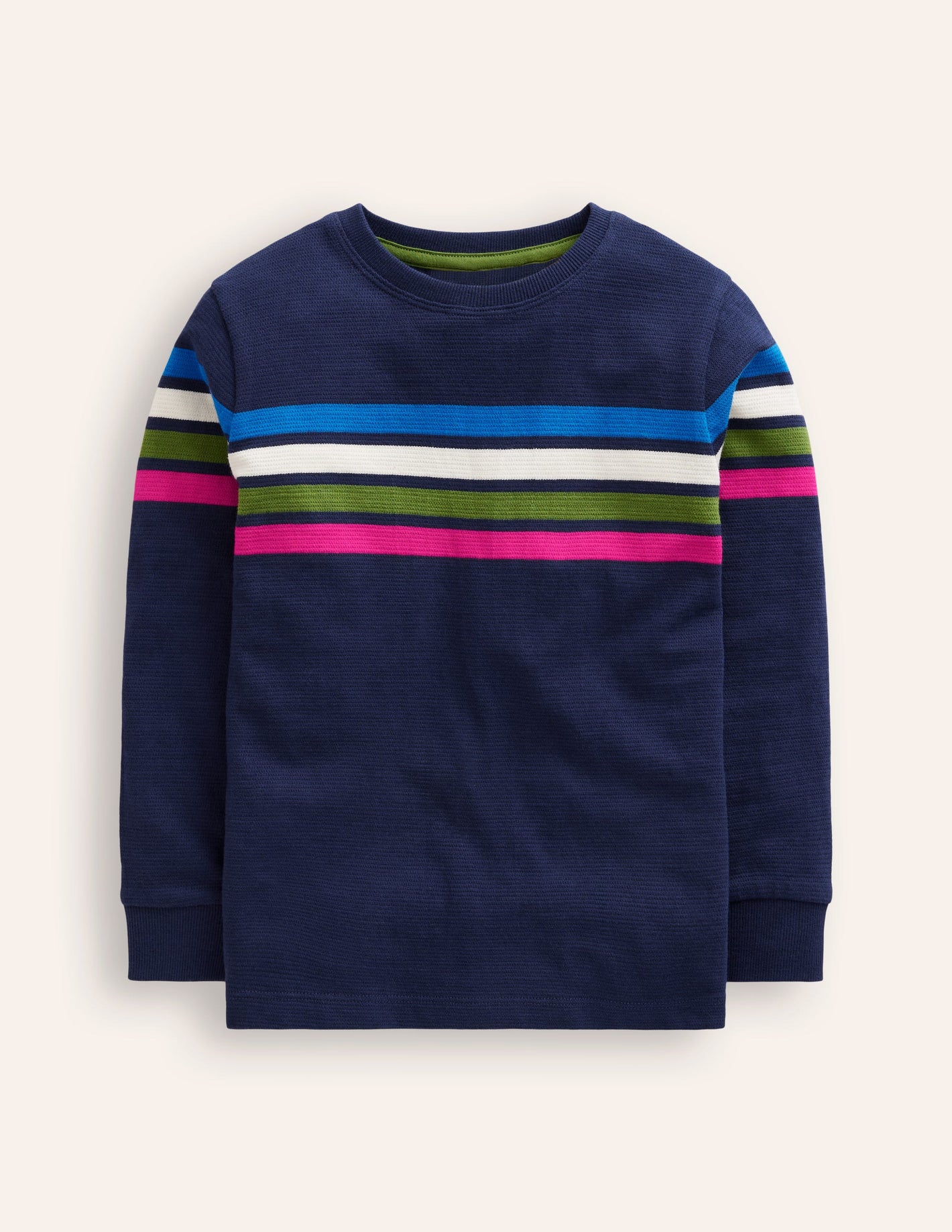 Textured T-Shirt-College Navy Chest Stripe