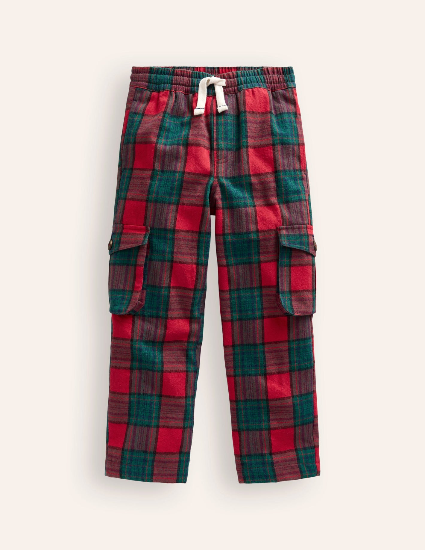 Cosy Lined Cargo Pants-Red / Green Check