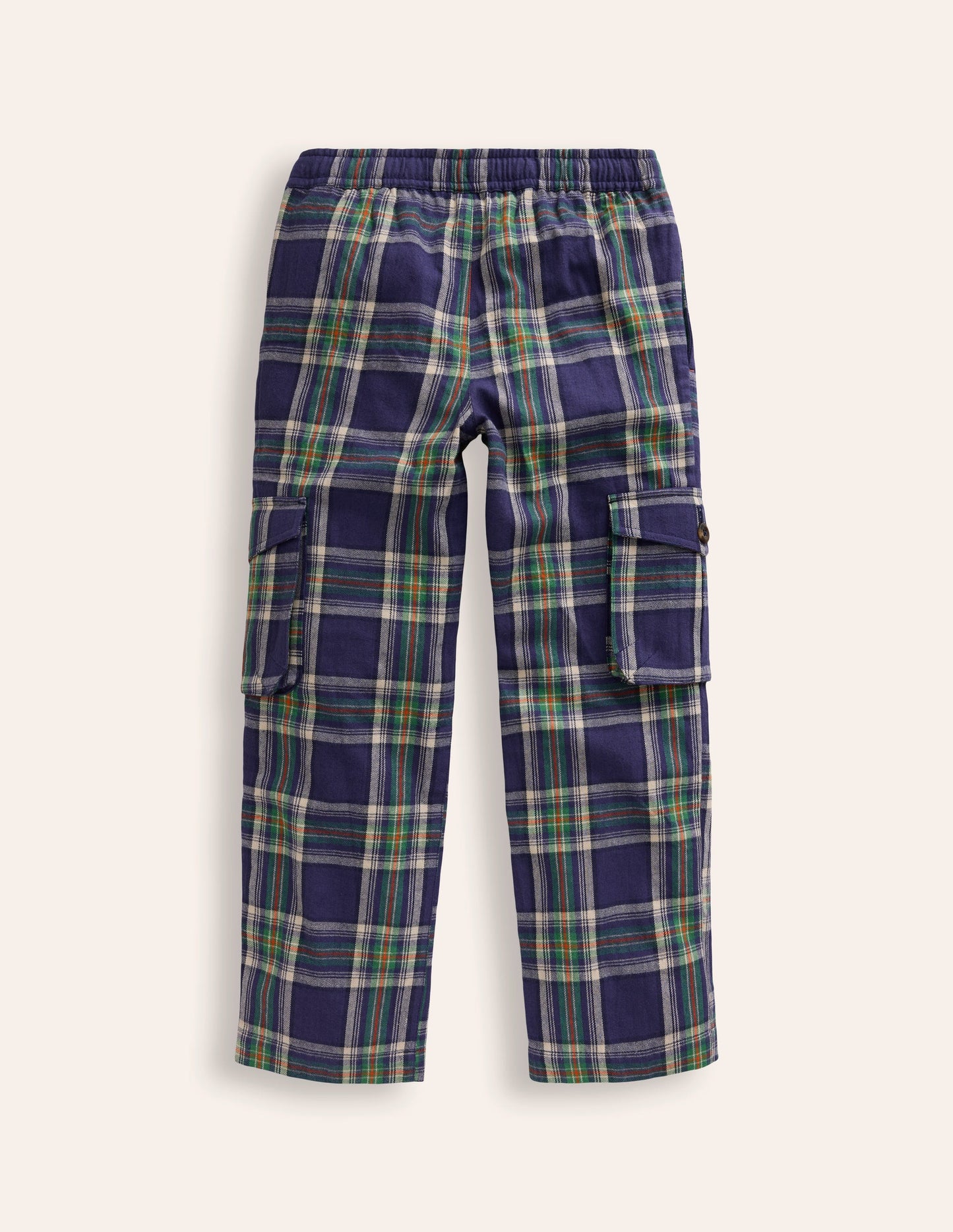 Cosy Lined Cargo Pants-Navy / Green Check