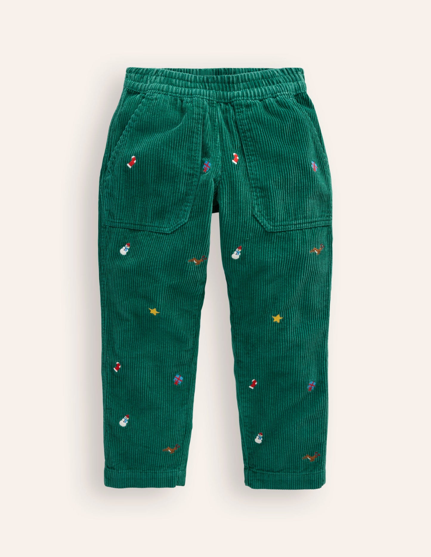 Pull-On Cord Pants-Festive Embroidery