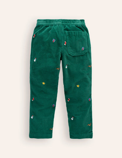 Pull-On Cord Pants-Festive Embroidery