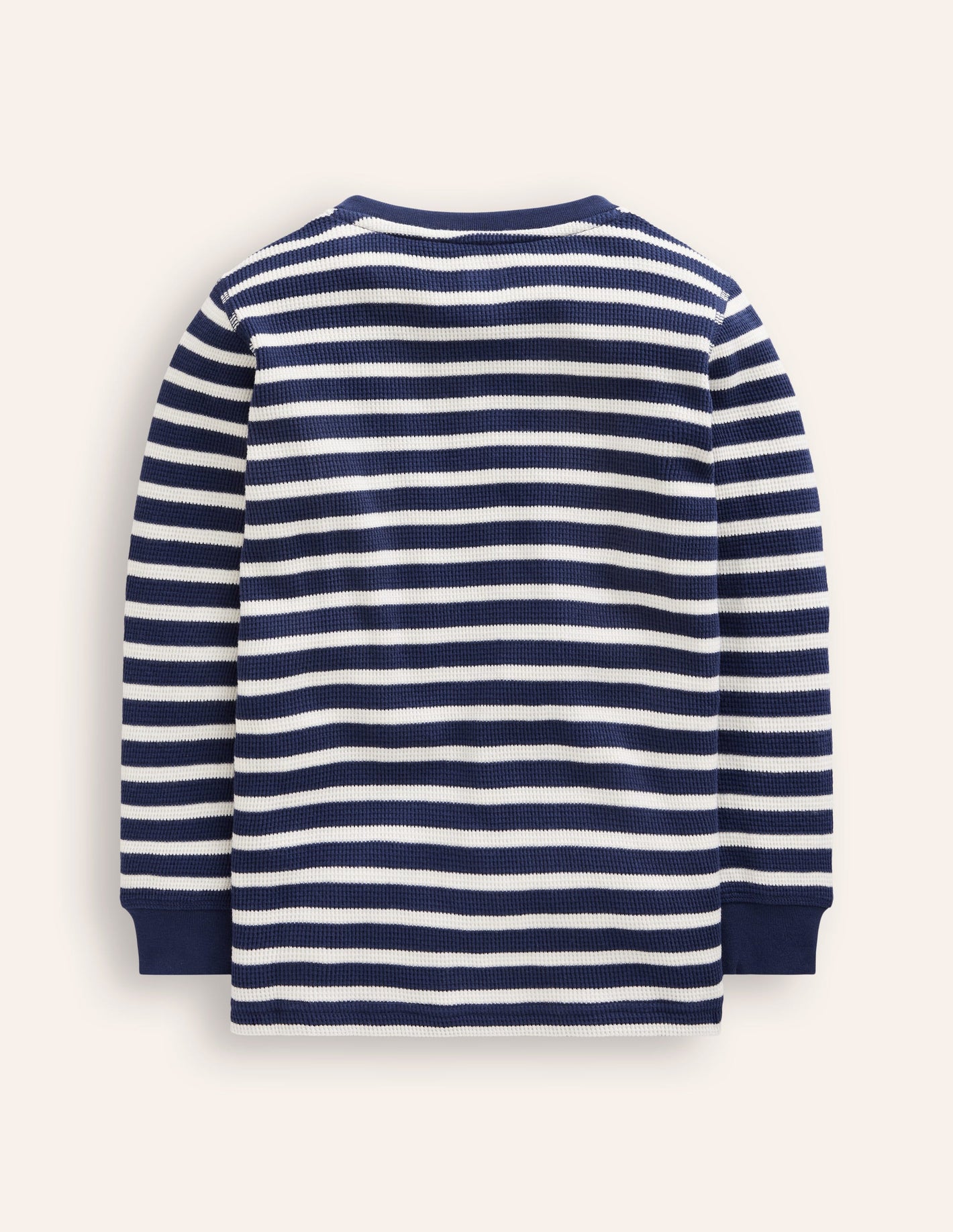 Cosy Waffle Henley T-Shirt-College Navy and Ivory Stripe