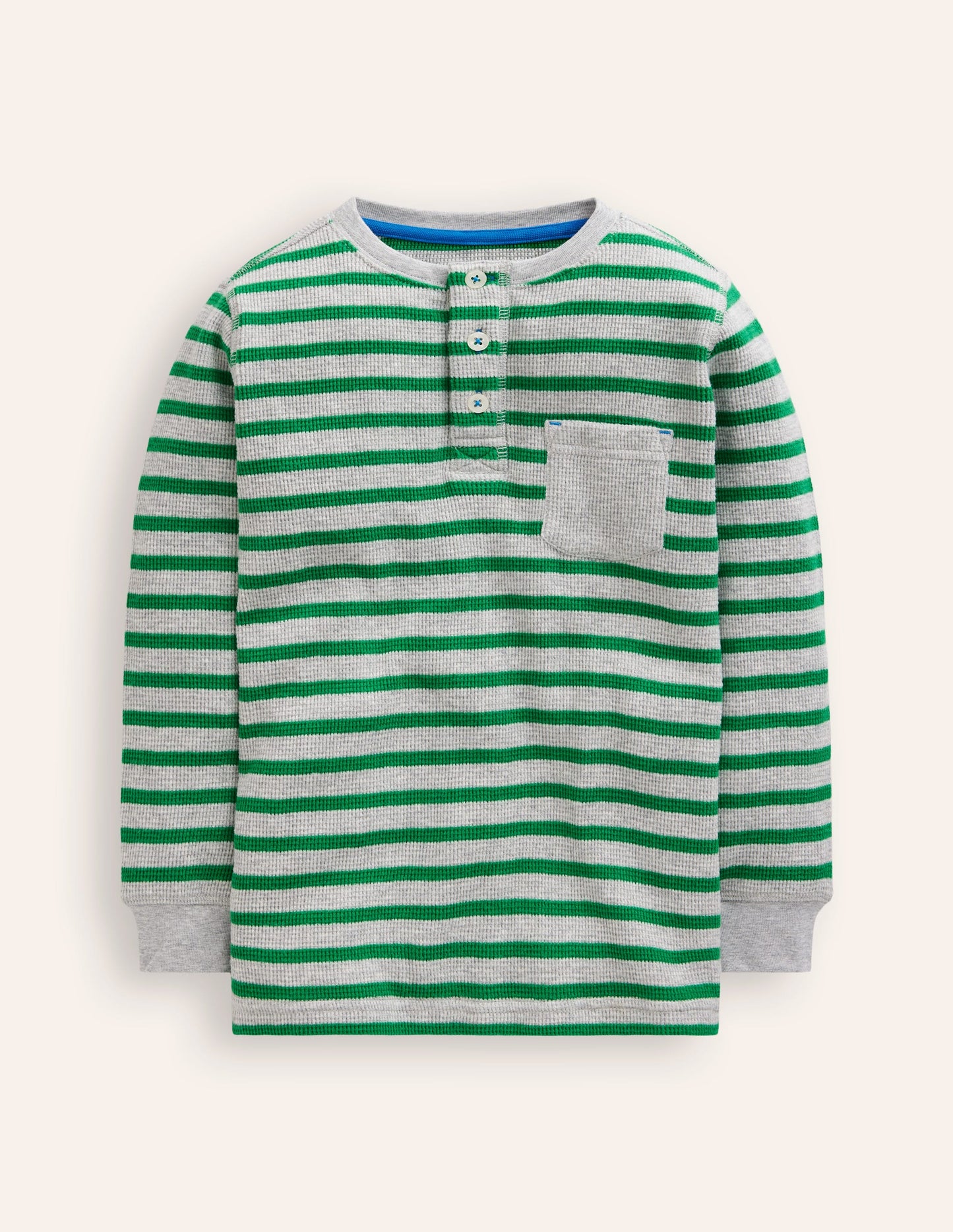 Cosy Waffle Henley T-Shirt-Highland Green and Grey Marl