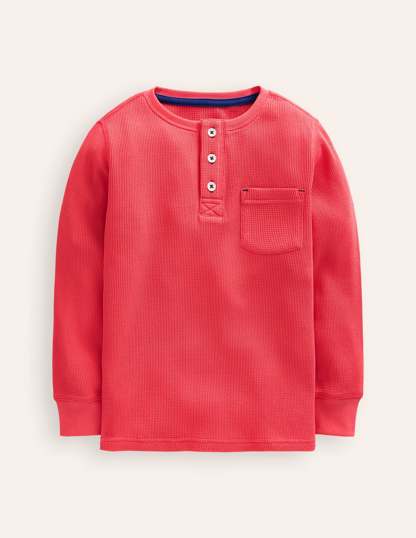 Cosy Waffle Henley T-Shirt-Jam Red