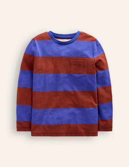 Everyday Long Sleeve T-Shirt-Blue/ Burgandy stripe