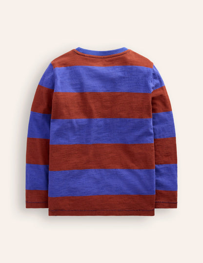 Everyday Long Sleeve T-Shirt-Blue/ Burgandy stripe