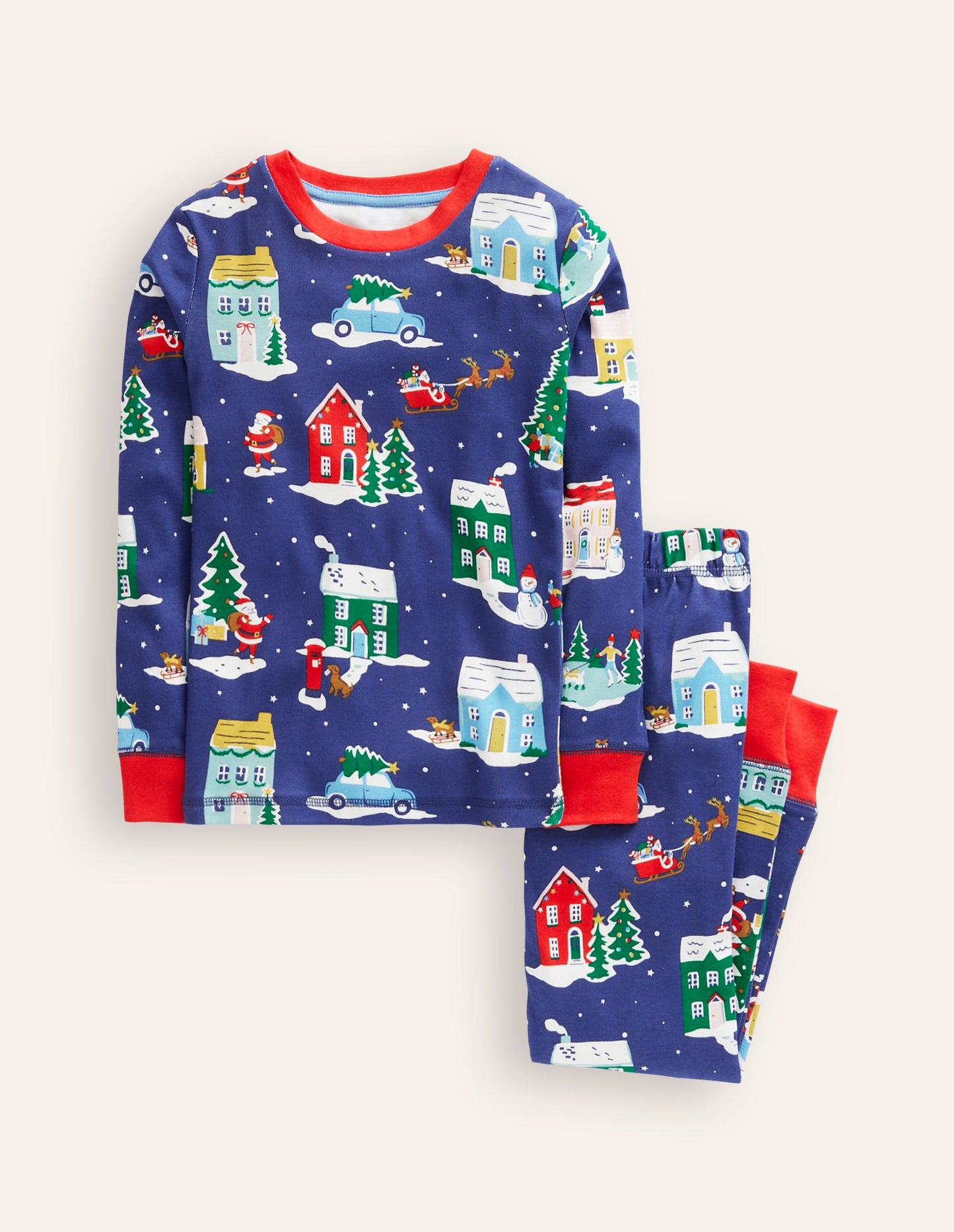 Snug Long John Pajamas-Christmas Houses