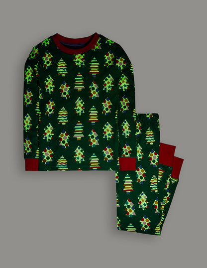 Snug Glow-In-The-Dark Pajamas-Christmas Trees