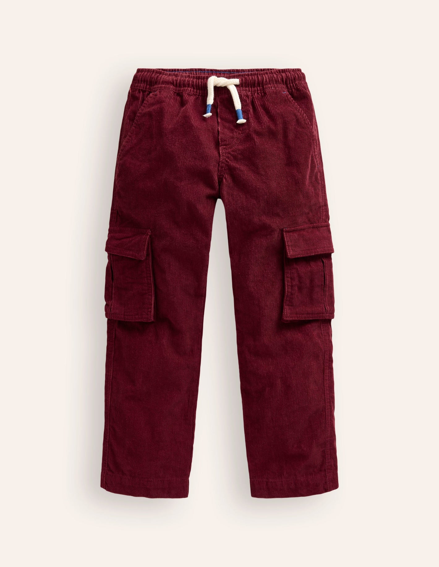 Pull-on Cord Cargo Pants-Dark Ruby Red