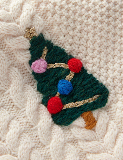 Festive Cable Sweater-Ecru Marl