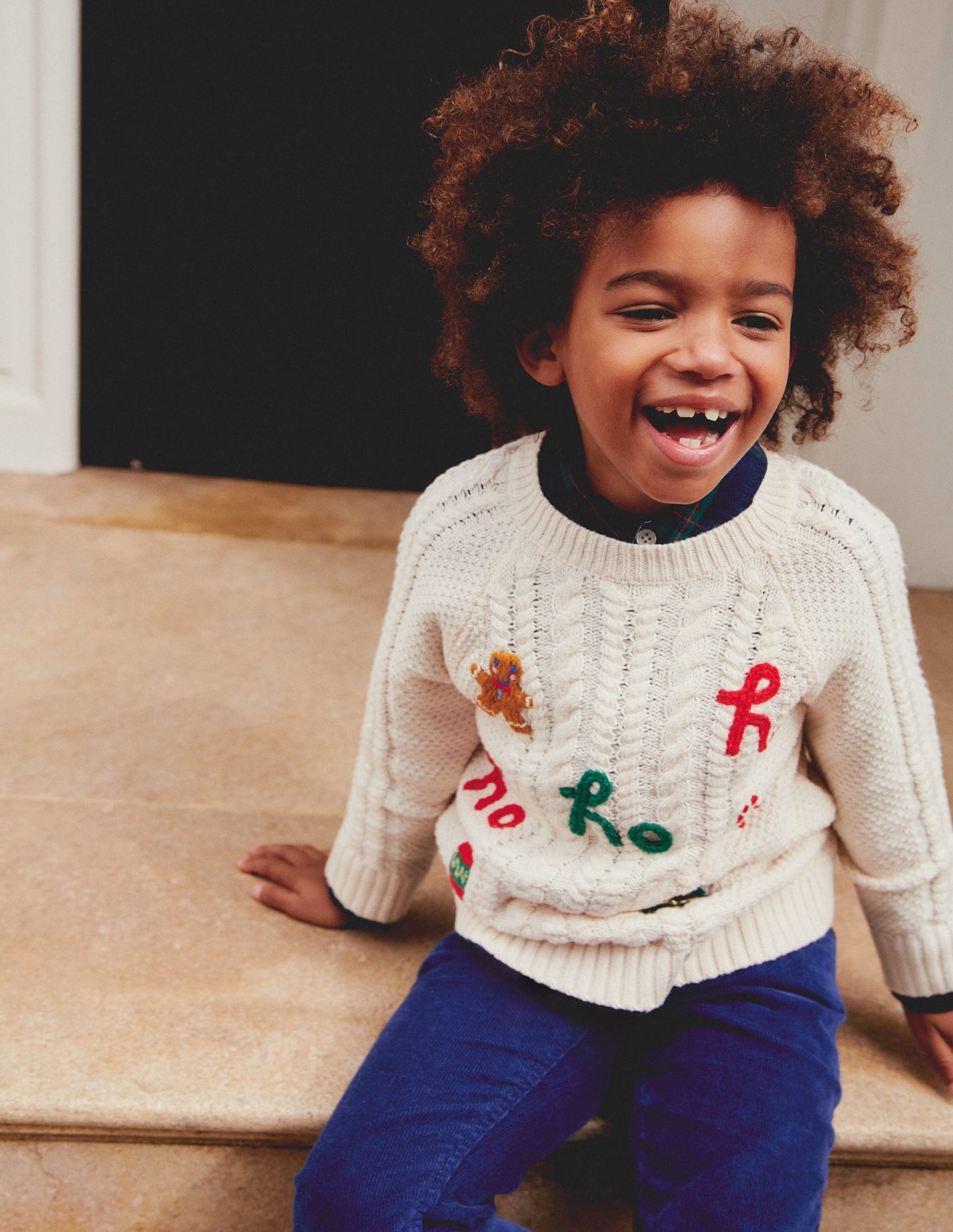 Festive Cable Sweater-Ecru Marl