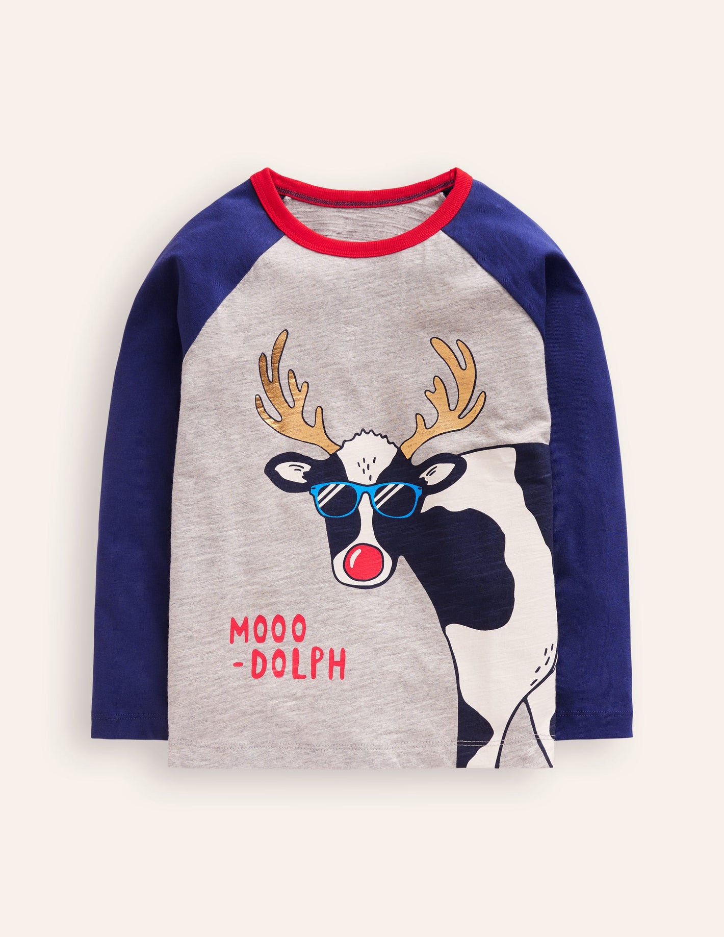 Festive Raglan T-Shirt-Grey Marl Moo-Dolph