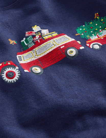 Cosy Festive Sweatshirt-College Navy Cars