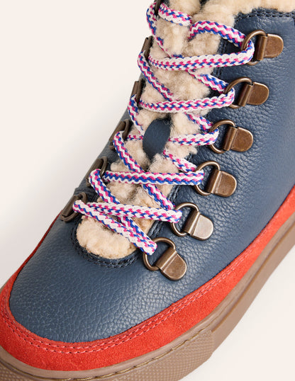 Cosy Leather Lace Up Boots-French Navy Colourblock