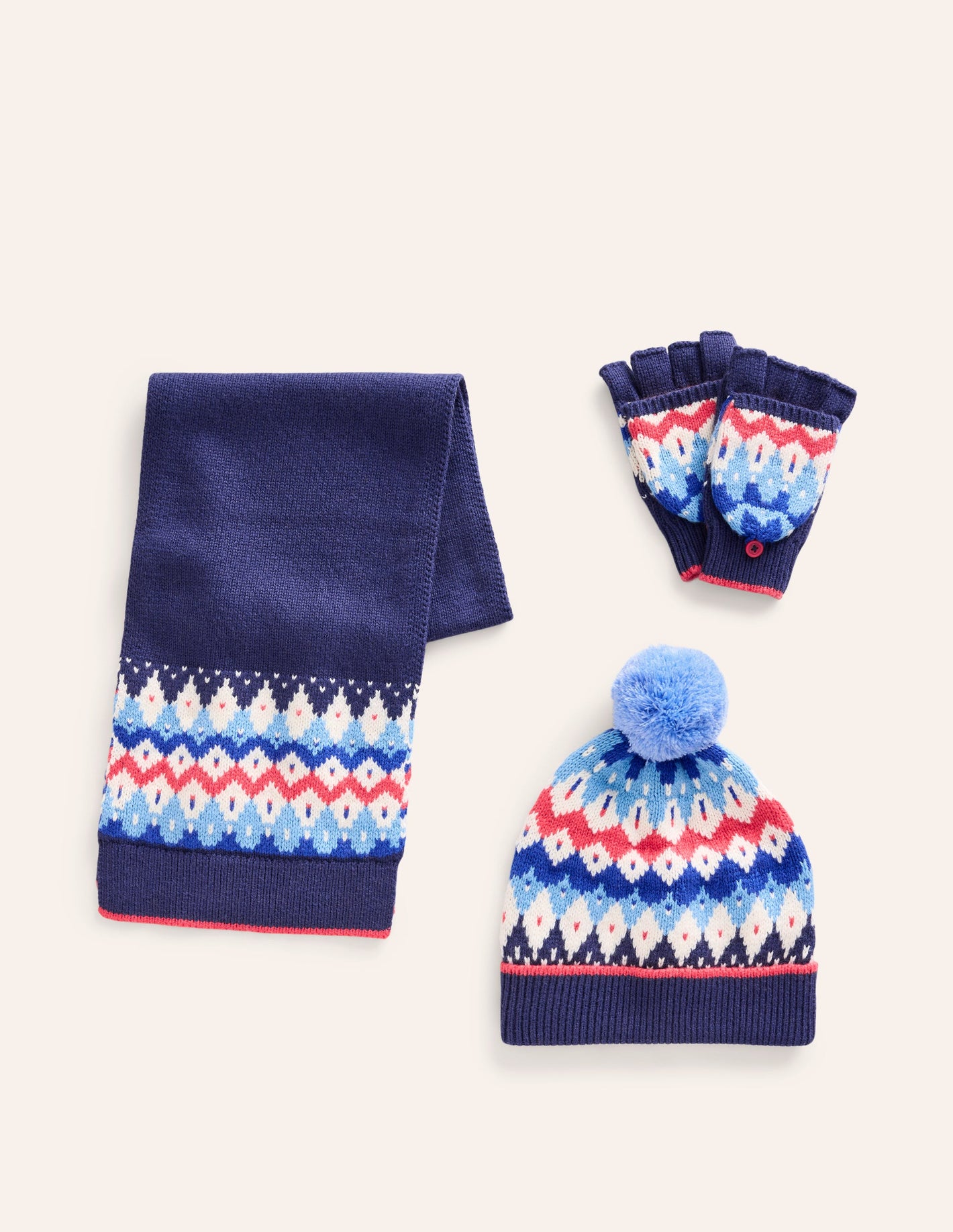 Fair Isle Knitted Set-Sapphire Blue Geo