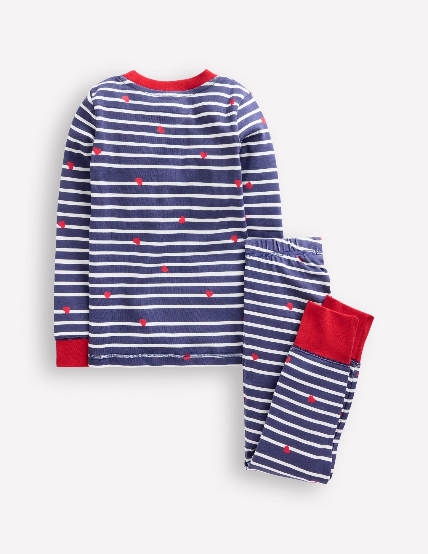 Snug Long John Pajamas-Navy Breton with Tiny Hearts