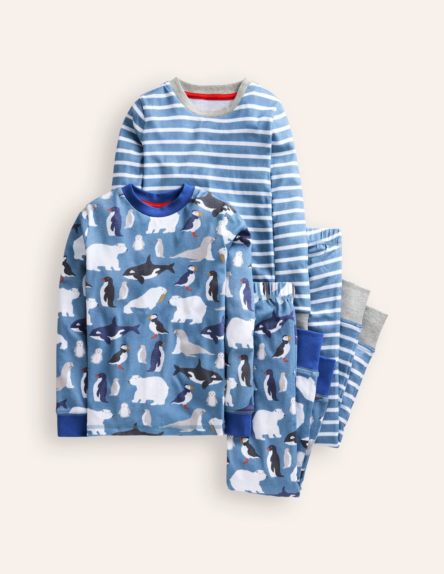 Snug Twin Pack Pyjamas-Blue Artic Animals and Stripe