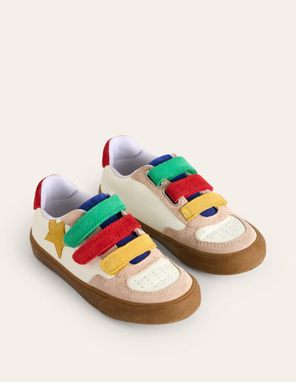 Leather Low Tops-White and Multi Colourblock