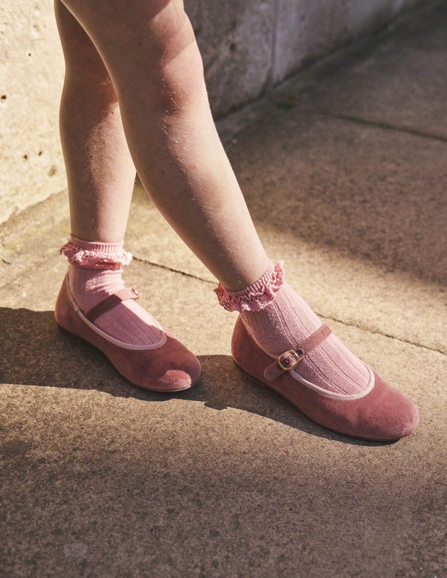 Velvet Mary Janes-French Pink