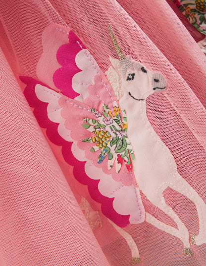 Katie Appliqué Tulle Dress-Almond Pink Unicorns