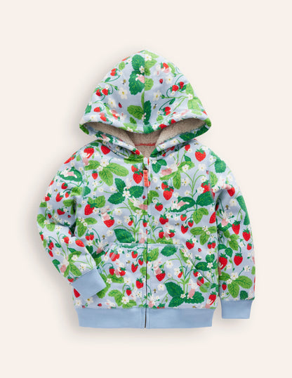 Shaggy-lined Hoodie-Strawberry Field Print