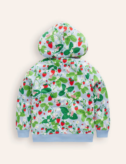 Shaggy-lined Hoodie-Strawberry Field Print