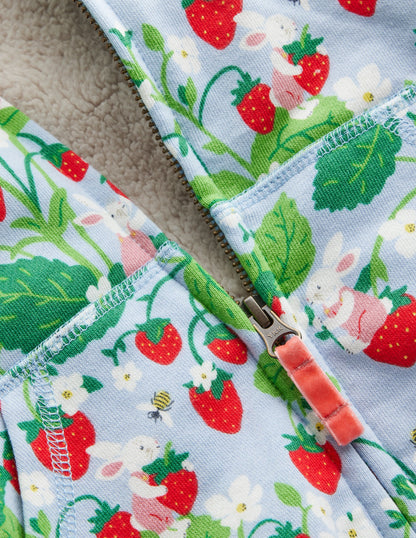 Shaggy-lined Hoodie-Strawberry Field Print