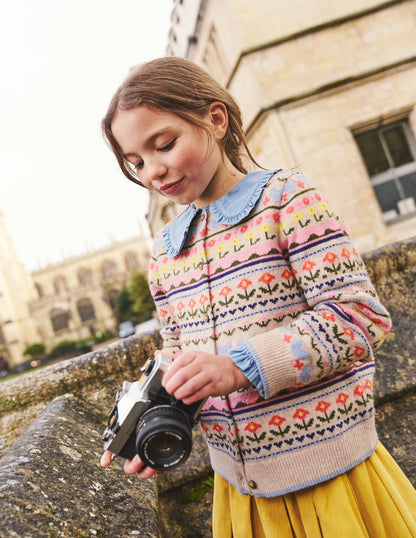 Edie Fair Isle Cardigan-Ecru Marl Flowers