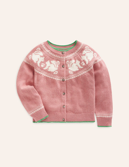 Edie Fair Isle Cardigan-Rose Blush Pink Squirrels